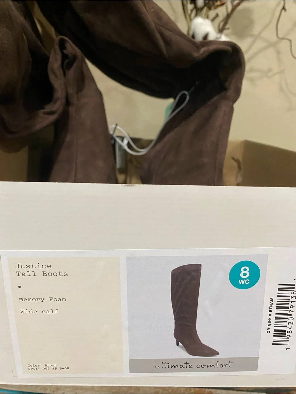 A New Day Brown Suede Wide Calf, memory foam Boots, size 8, new!